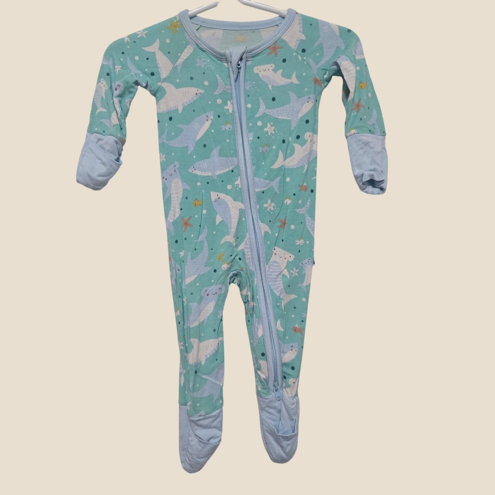 Little Sleepies Shark Sea Life Zippy Bamboo Viscose Sleeper Newborn Teal